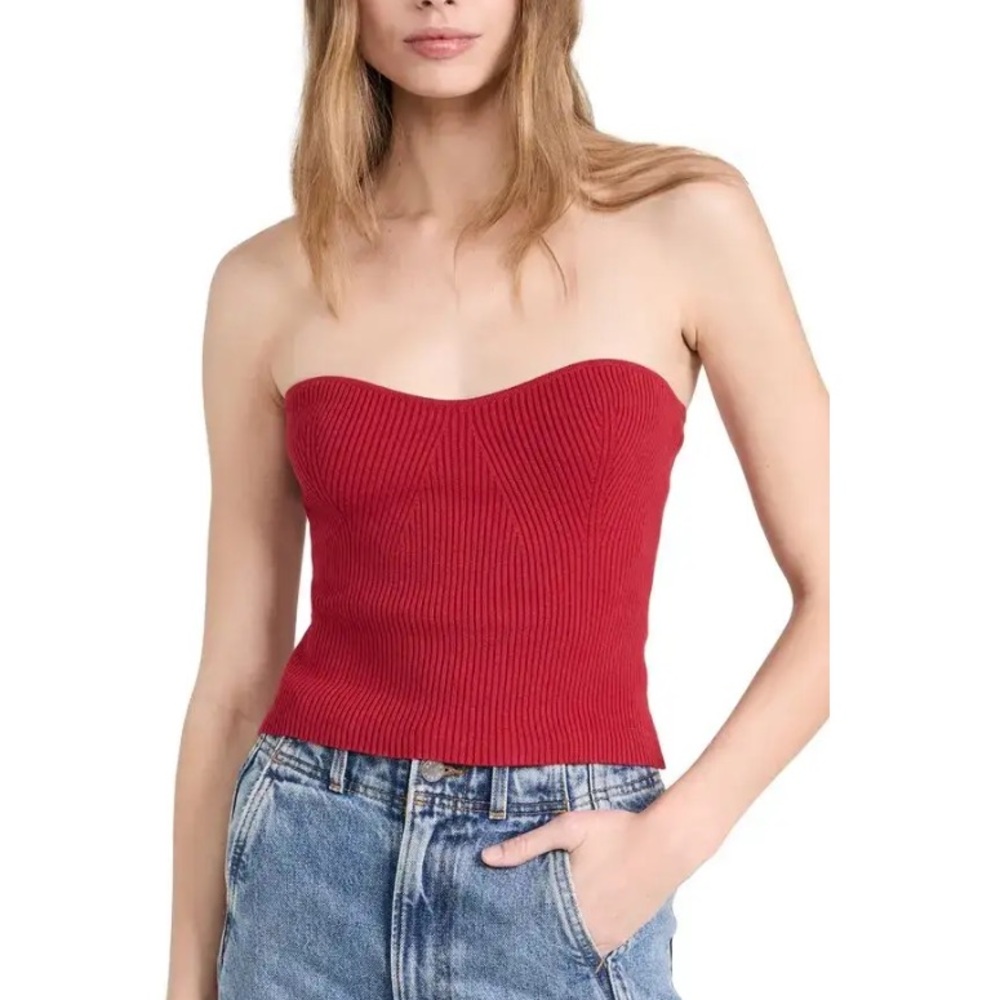Reformation Red Strapless Ribbed Crop Top